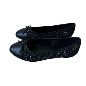 J Crew Black Tweed Ballet Classy  Flats Round Toe Bow Women’s Shoes Sz 8.5